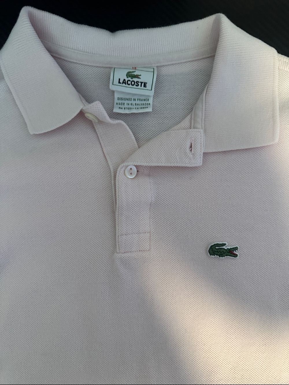 Lacoste Light Pink Logo Polo Shirt Size 14